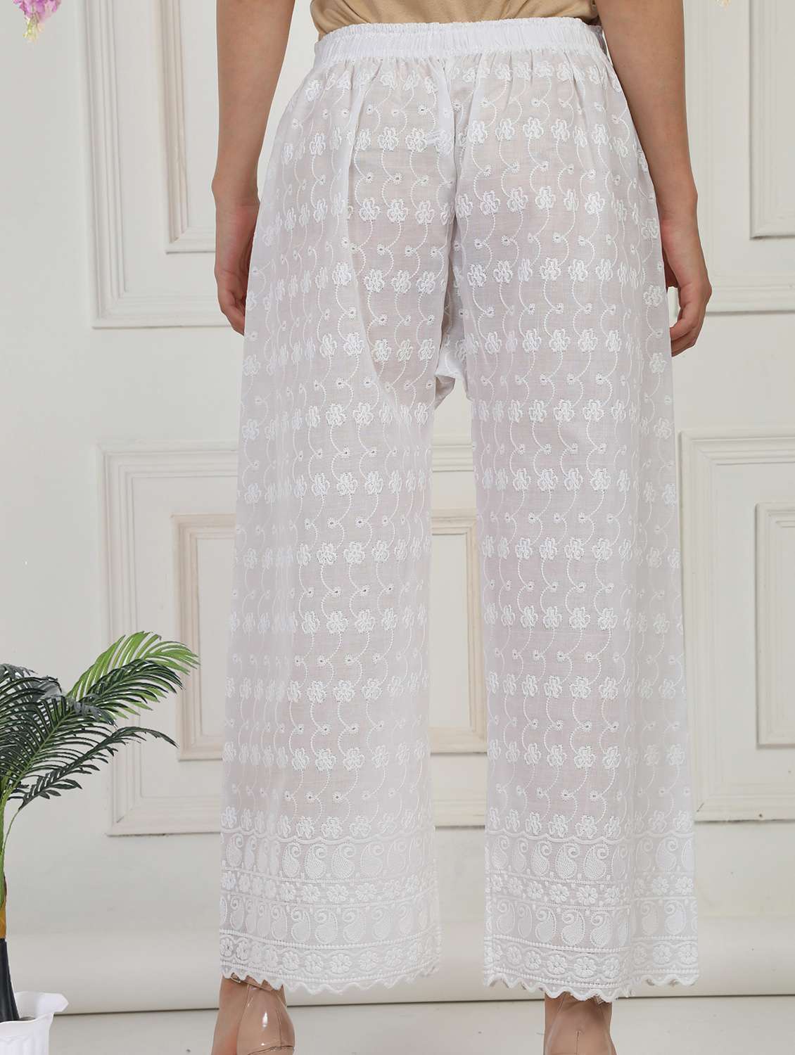 women embroidered mid rise straight palazzo - 21931007 -  Standard Image - 3