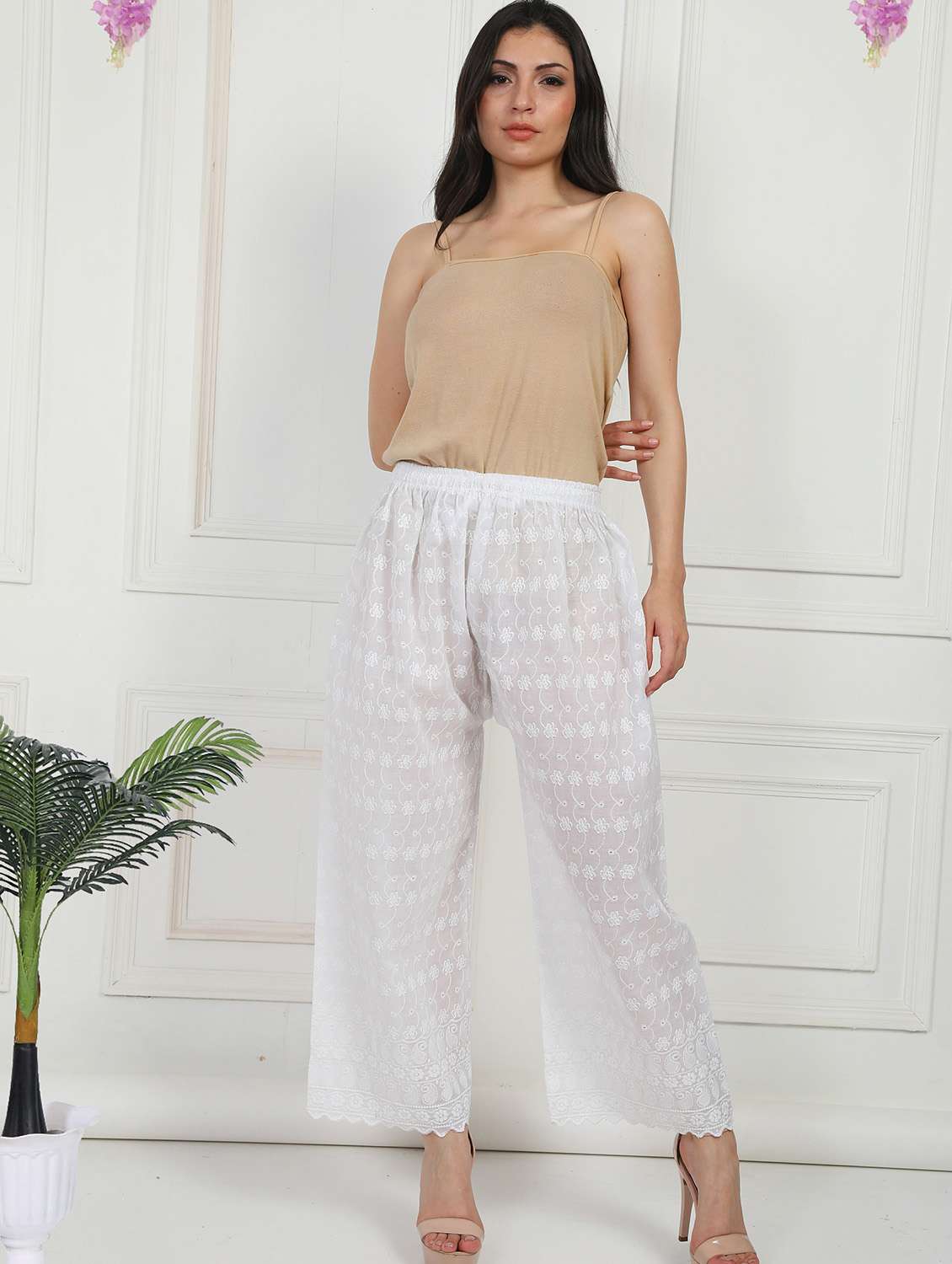 women embroidered mid rise straight palazzo - 21931007 -  Standard Image - 5