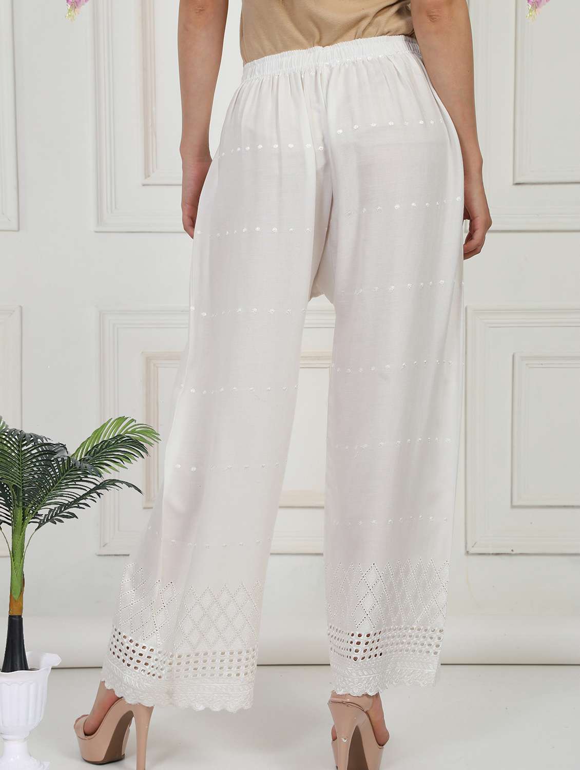 women embroidered mid rise flared palazzo - 21931008 -  Standard Image - 3