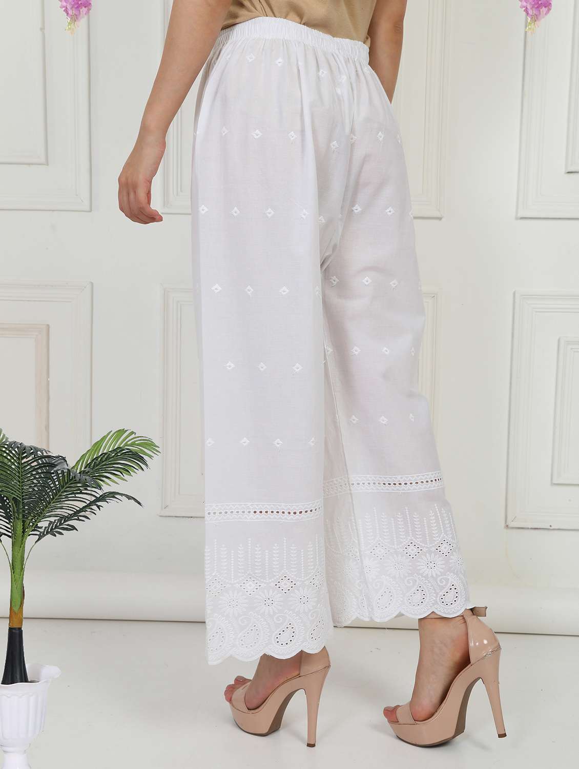 women embroidered mid rise straight palazzo - 21931010 -  Standard Image - 3
