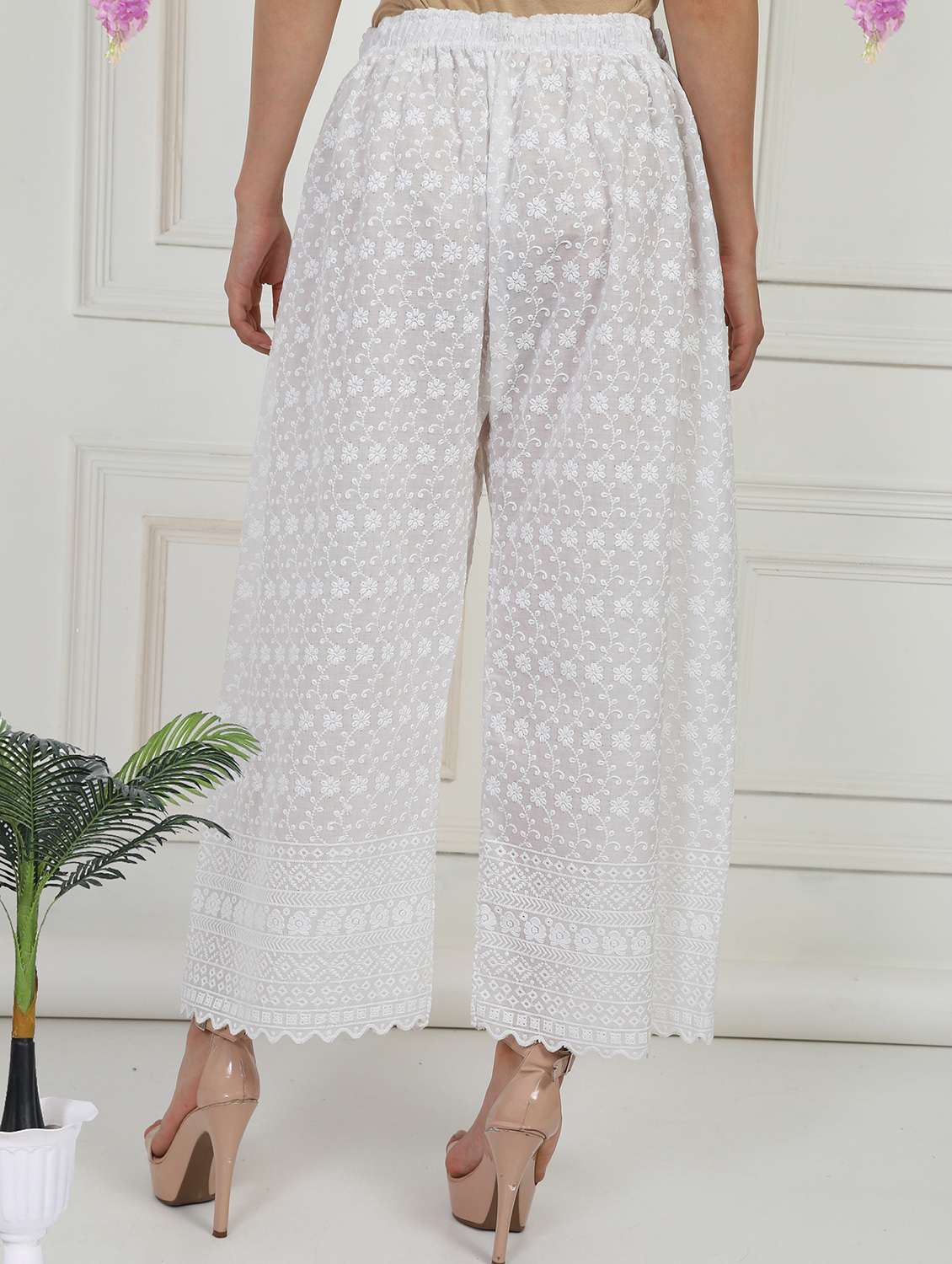 women embroidered mid rise straight palazzo - 21931012 -  Standard Image - 3