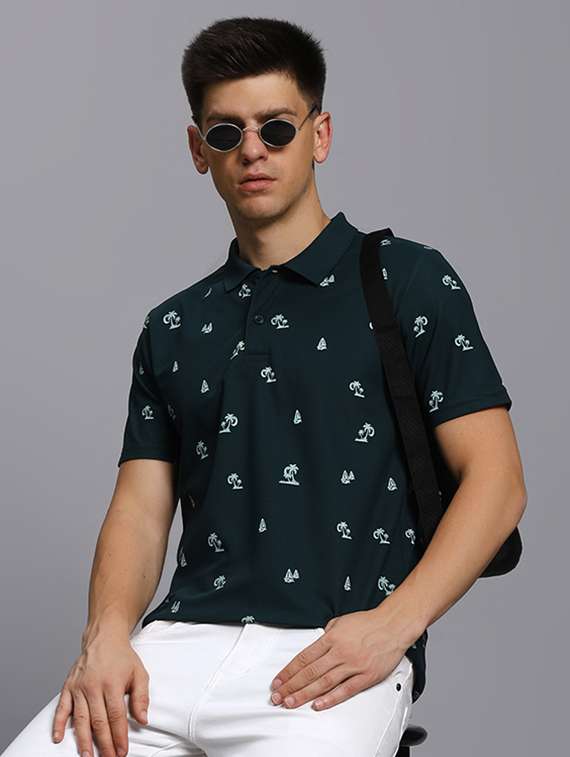 men printed short sleeve regular fit polo t-shirt