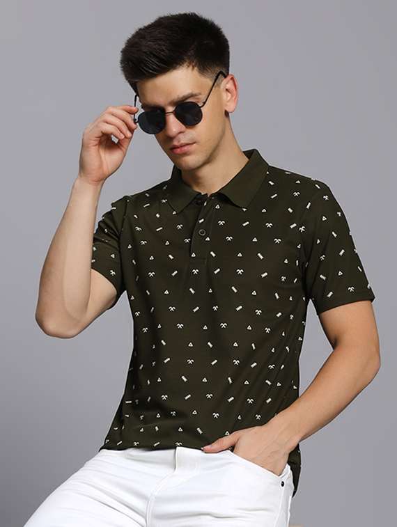 men printed short sleeve regular fit polo t-shirt