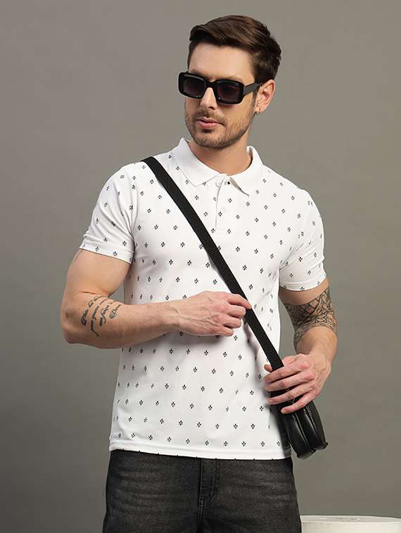 men printed short sleeve regular fit polo t-shirt