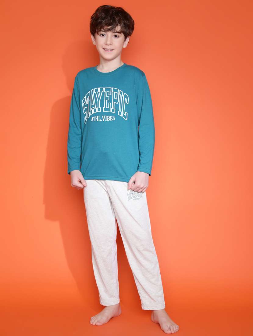boys typographic long sleeve pyjama set nightwear