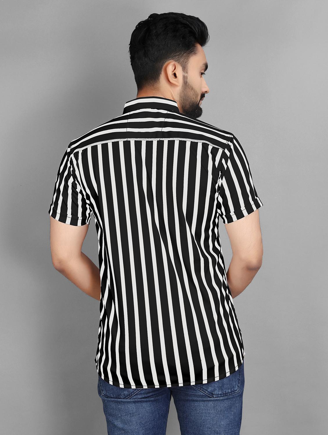 men striped short sleeve regular fit casual shirt - 21931084 - Standard Image - 3