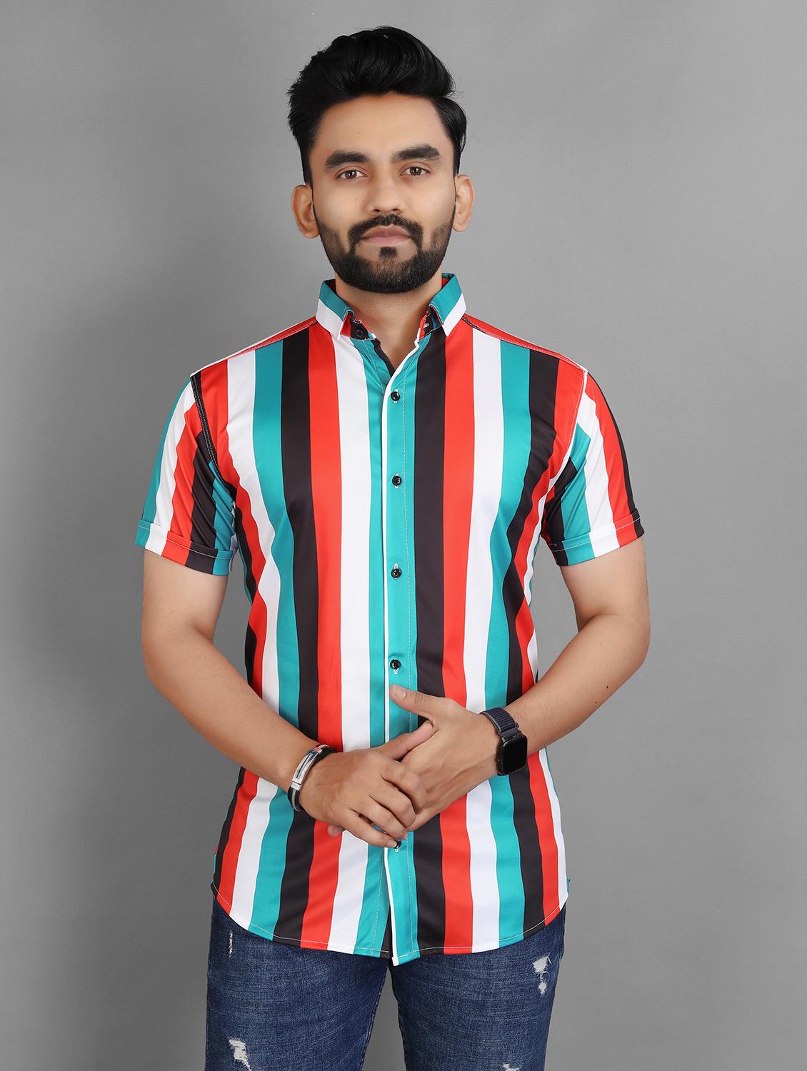 men striped short sleeve regular fit casual shirt - 21931086 - Zoom Image - 0