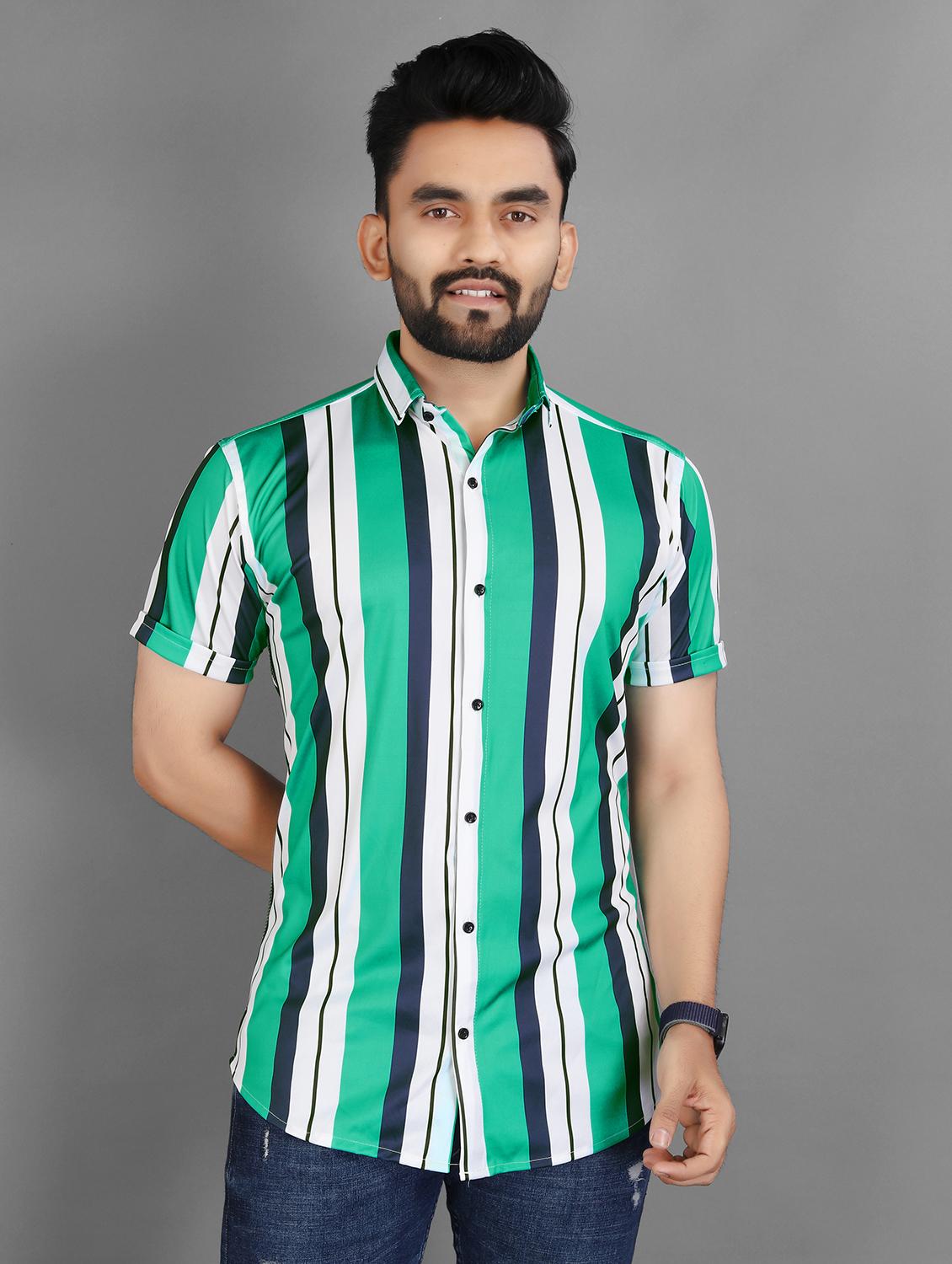 men striped short sleeve regular fit casual shirt - 21931088 -  Zoom Image - 0