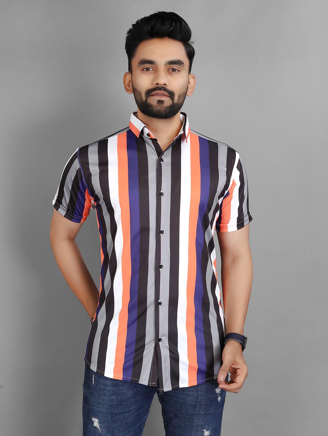 men striped short sleeve regular fit casual shirt - 21931089 - Zoom Image - 0