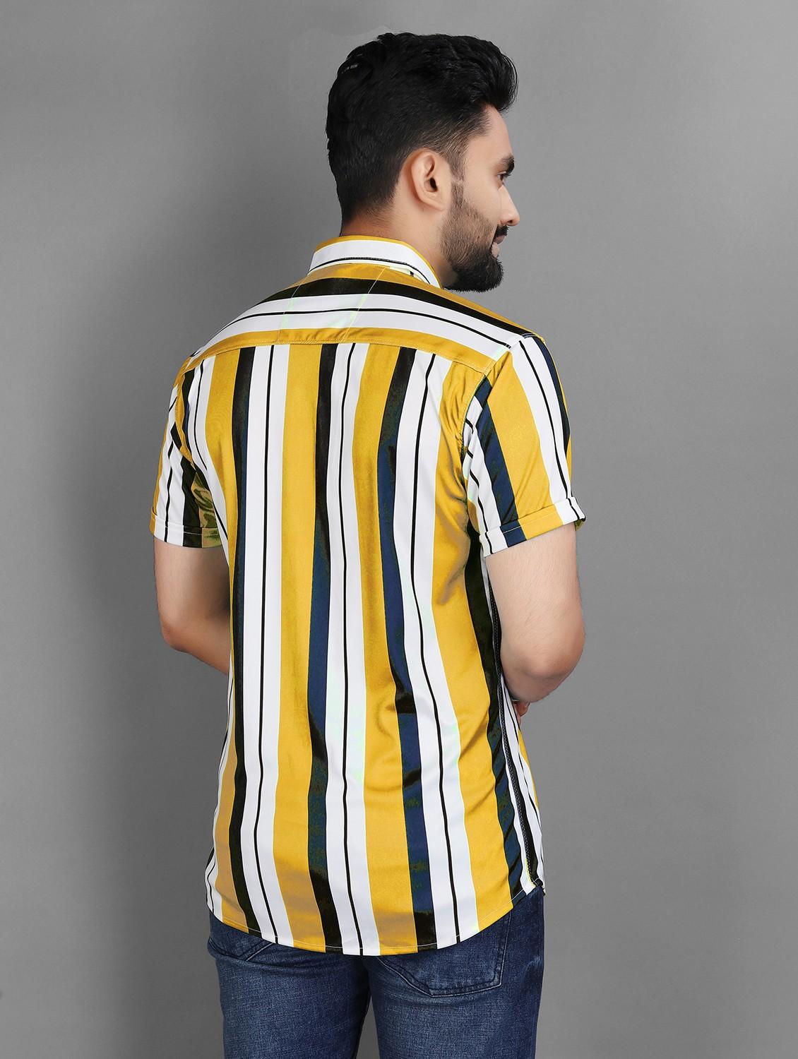 men striped short sleeve regular fit casual shirt - 21931093 - Standard Image - 3