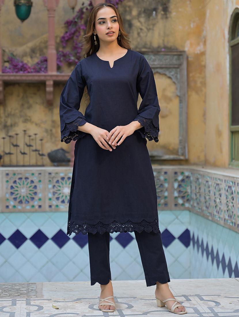 women three quarter sleeve kurta pant set - 21931185 - Zoom Image - 0