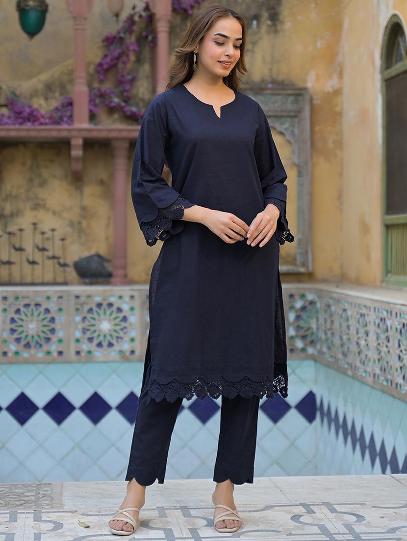 women three quarter sleeve kurta pant set - 21931185 - Standard Image - 3