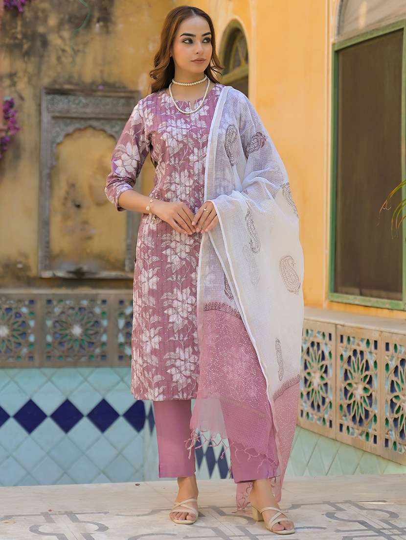 women three quarter sleeve kurta pant with dupatta set - 21931189 - Standard Image - 5