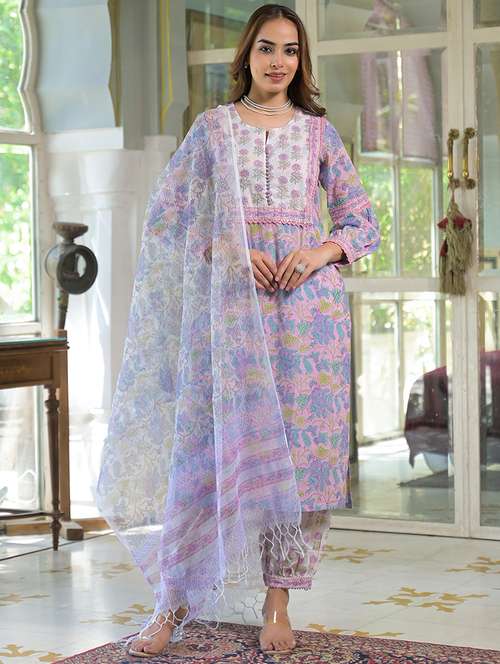 women pink long sleeve kurta salwar with dupatta set - 21931191 - Standard Image - 0