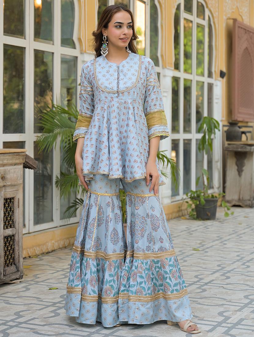 women three quarter sleeve kurta sharara with dupatta set - 21931194 - Standard Image - 3