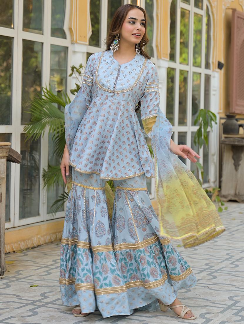 women three quarter sleeve kurta sharara with dupatta set - 21931194 - Standard Image - 5