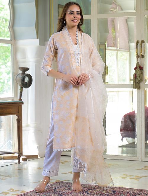 women three quarter sleeve kurta pant with dupatta set - 21931196 -  Standard Image - 0