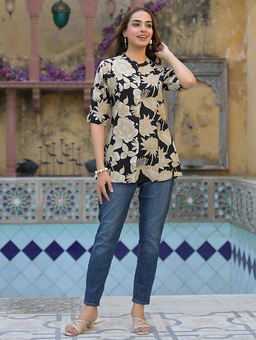 women floral print mandarin neck a-line tunic - 21931204 - Standard Image - 3
