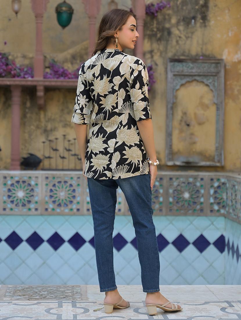 women floral print mandarin neck a-line tunic - 21931204 - Standard Image - 5