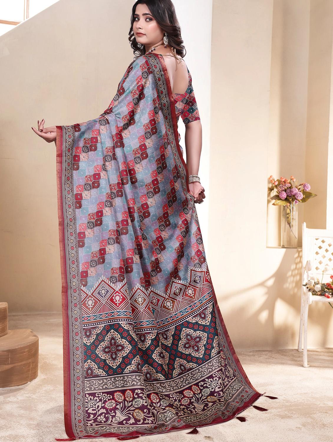 women printed casual wear saree with blouse - 21931223 - Standard Image - 3