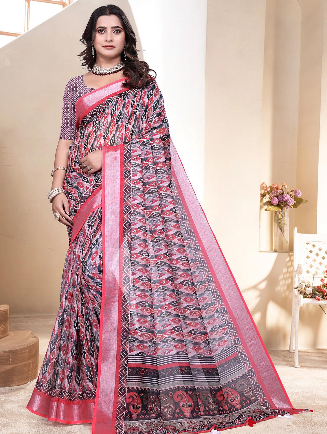 women printed casual wear saree with blouse