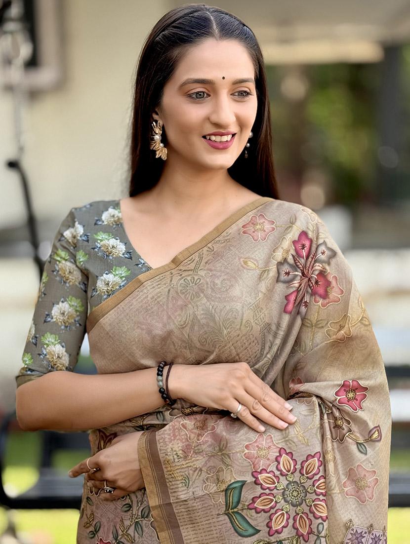 women printed casual wear saree with blouse - 21931234 - Standard Image - 5