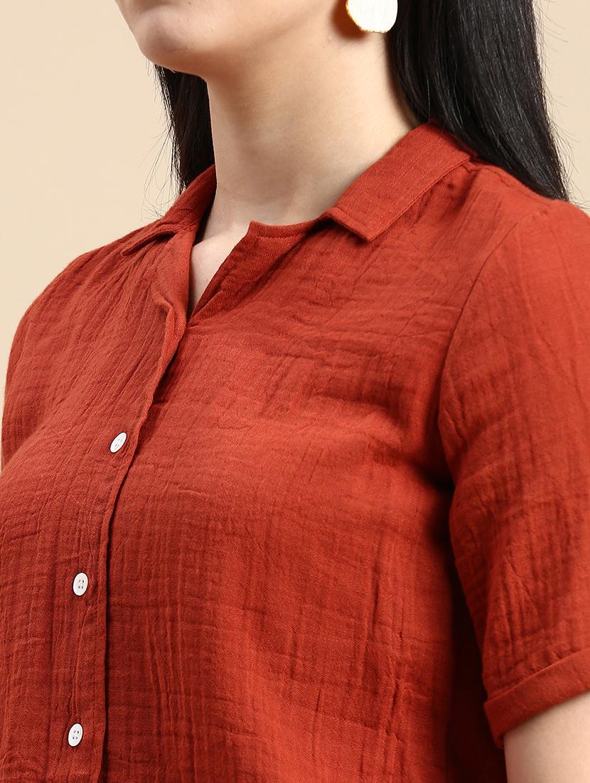 women solid cuban collared crop shirt - 21931248 - Standard Image - 5