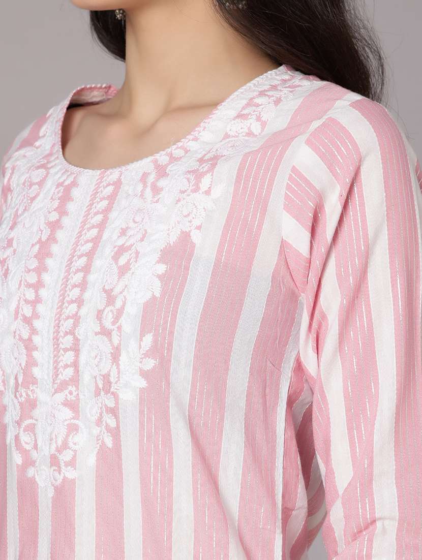 women striped three quarter sleeve straight kurta - 21931313 -  Standard Image - 5
