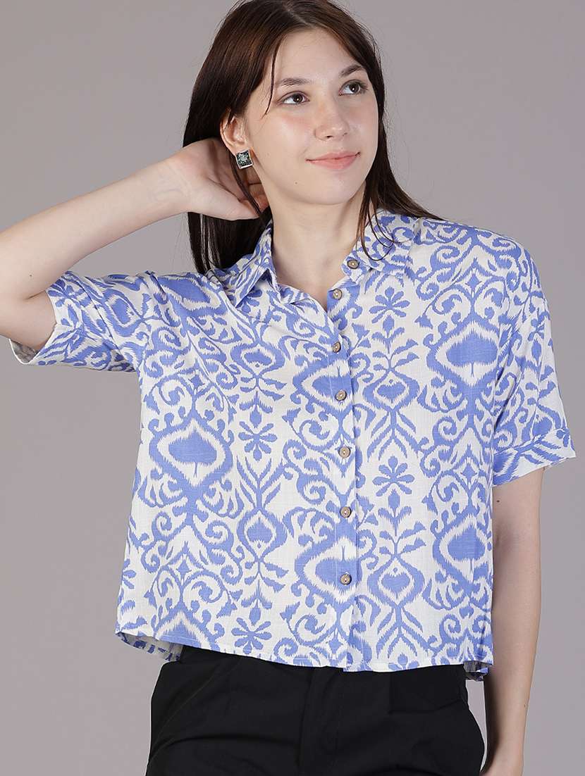 women printed collared short sleeve shirt - 21931318 -  Zoom Image - 0