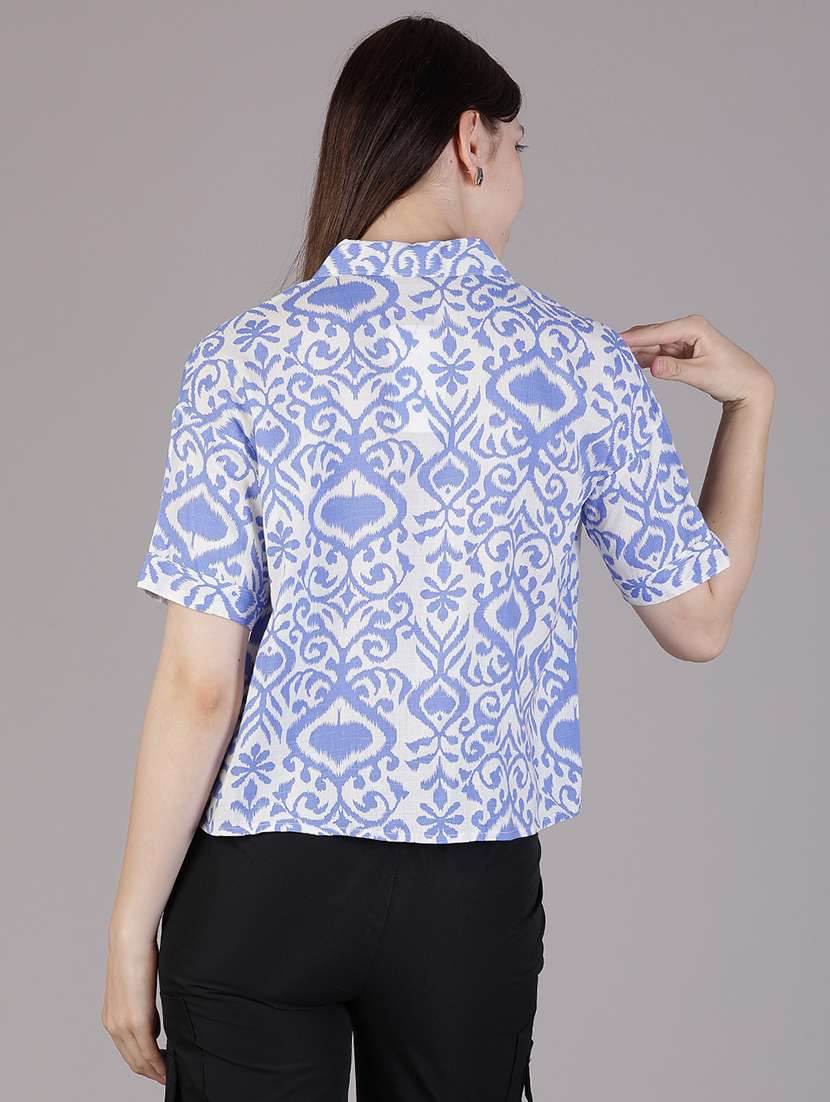women printed collared short sleeve shirt - 21931318 - Standard Image - 3