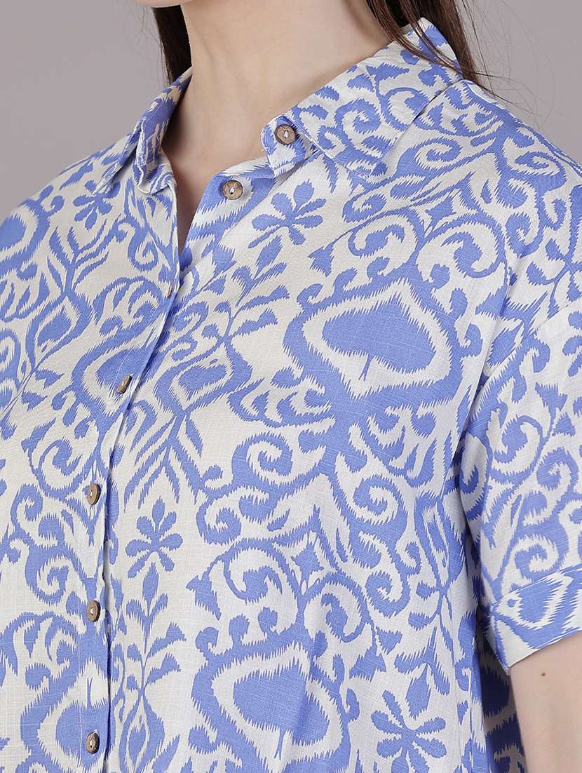 women printed collared short sleeve shirt - 21931318 - Standard Image - 5