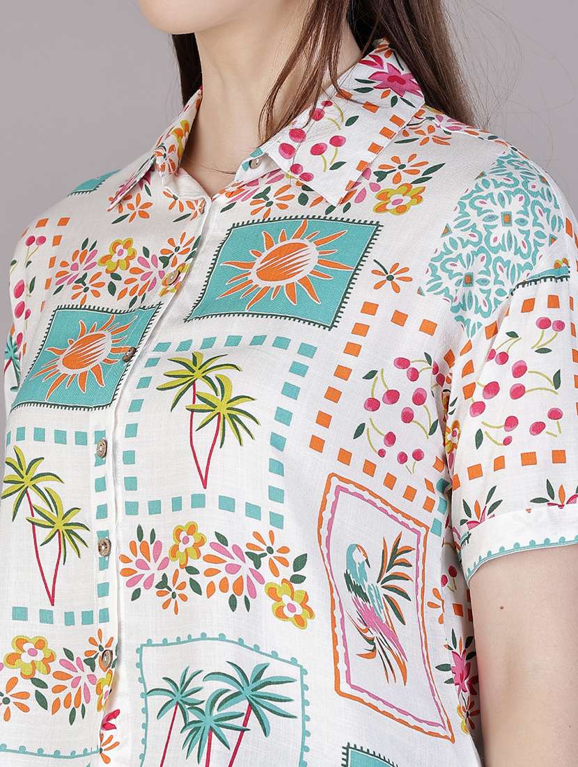 women printed collared short sleeve shirt - 21931319 - Standard Image - 5