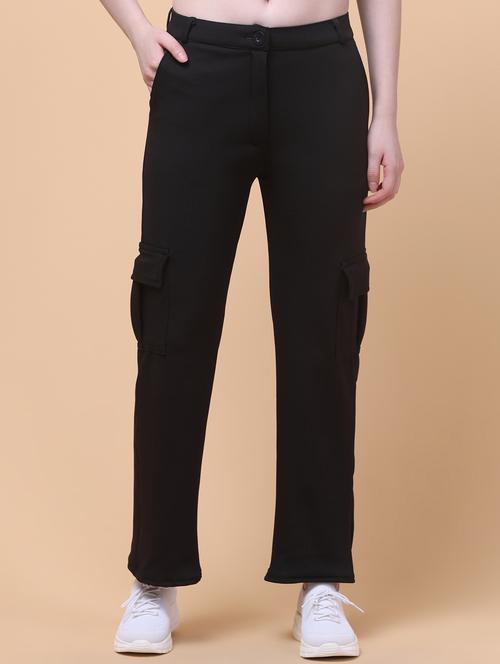 women black solid mid rise cargo - 21931402 - Standard Image - 0