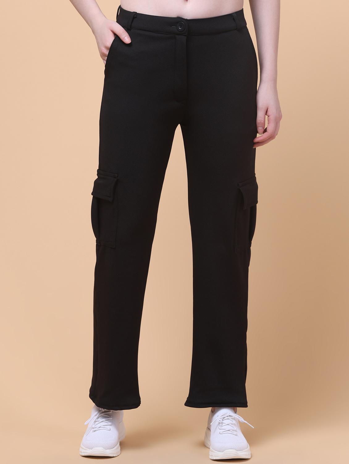 women black solid mid rise cargo - 21931402 - Zoom Image - 0