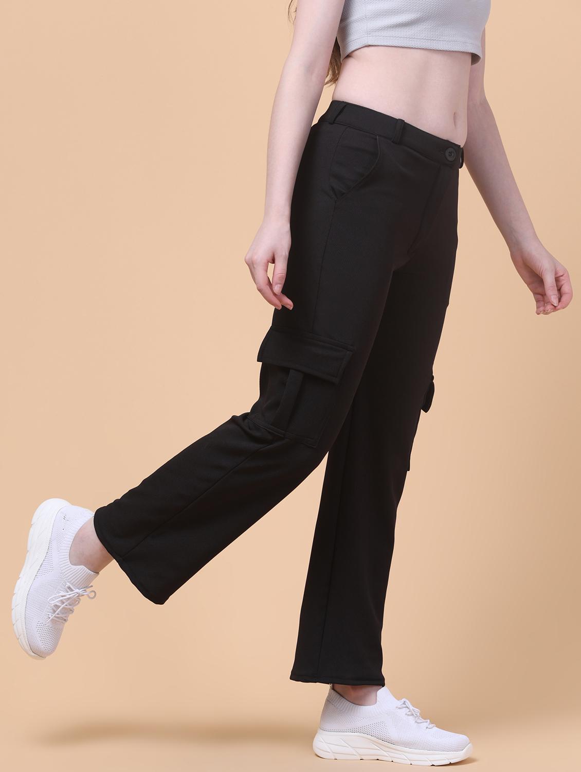women black solid mid rise cargo - 21931402 - Standard Image - 3