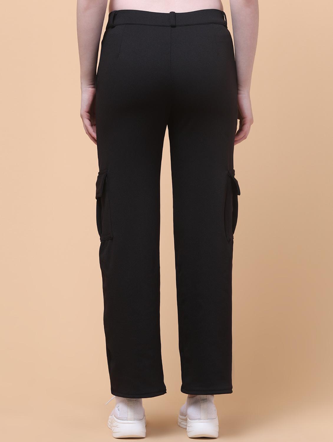 women black solid mid rise cargo - 21931402 - Standard Image - 5