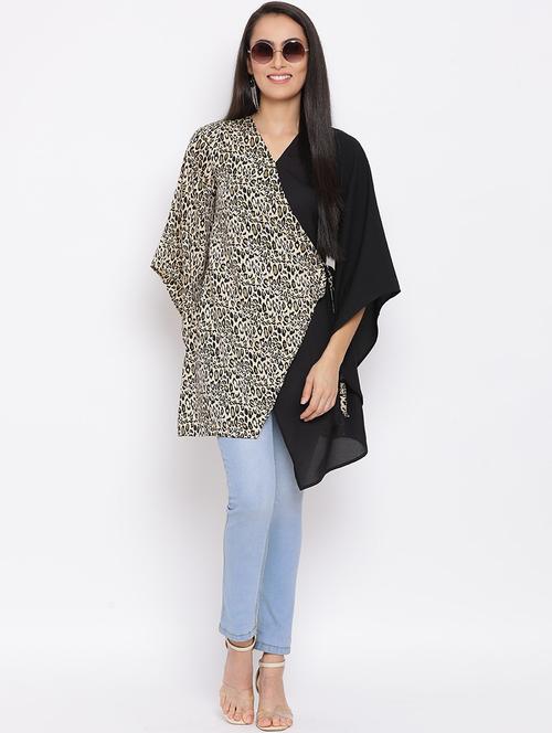 women animal print kimono sleeve long wrap top - 21931403 -  Standard Image - 0