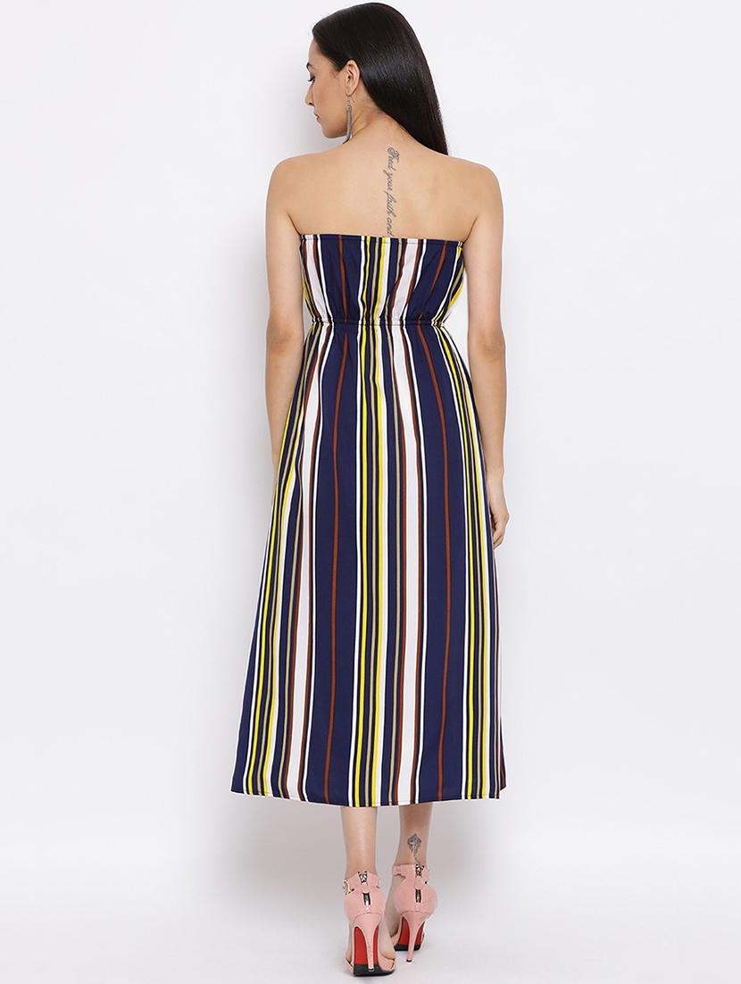 women navy blue striped a-line tube dress - 21931408 - Standard Image - 3