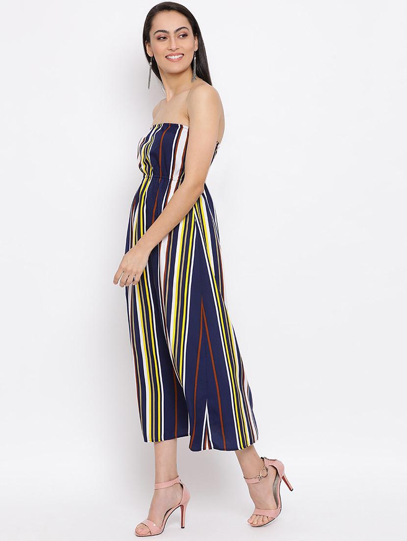 women navy blue striped a-line tube dress - 21931408 - Standard Image - 5