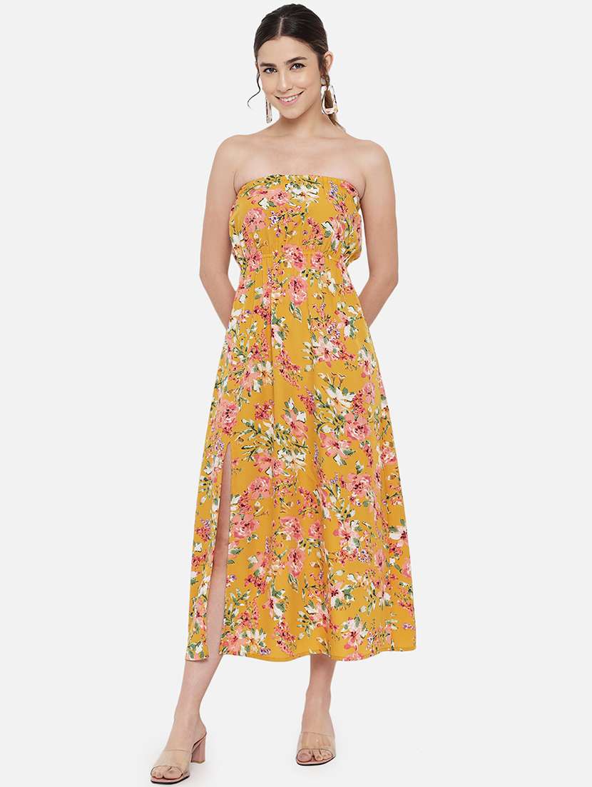 women yellow floral print a-line tube dress - 21931411 -  Standard Image - 5