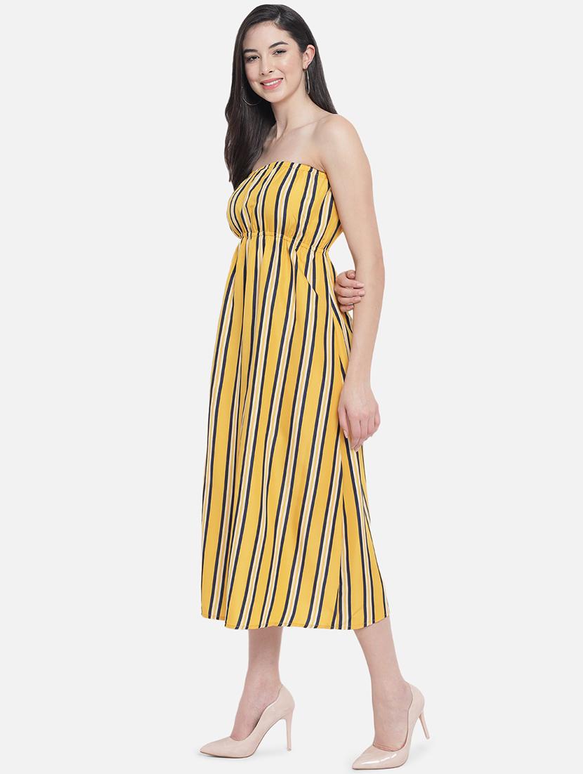 women yellow striped a-line tube dress - 21931413 - Standard Image - 5