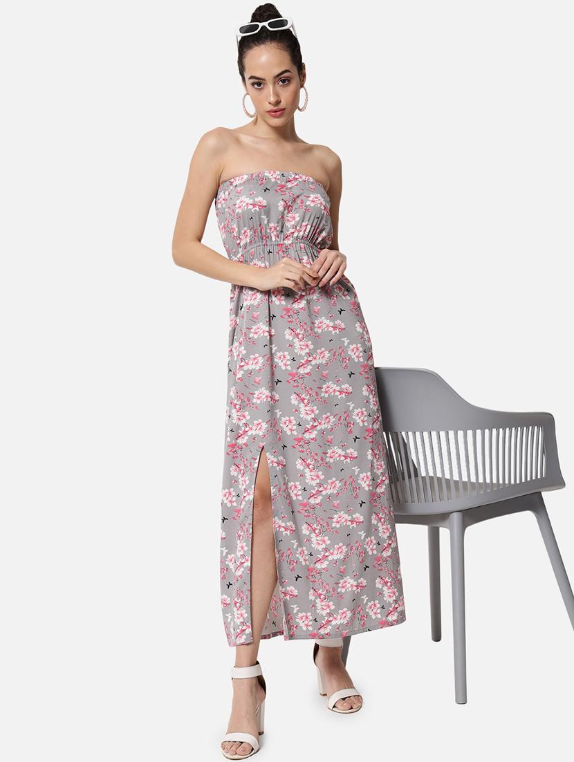 women floral print sleeveless side slit tube dress - 21931419 -  Zoom Image - 0