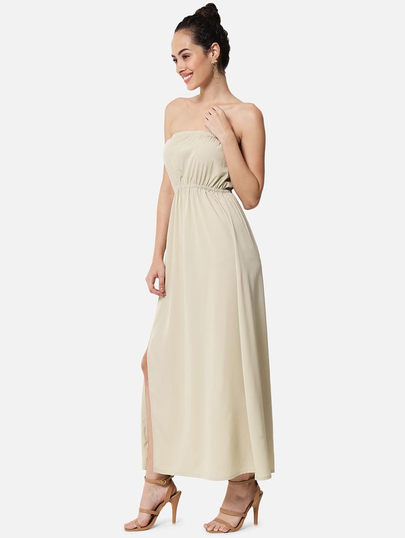 women beige solid sleeveless tube dress - 21931420 - Standard Image - 5