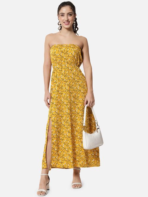 women floral print sleeveless side slit tube dress - 21931421 - Standard Image - 0