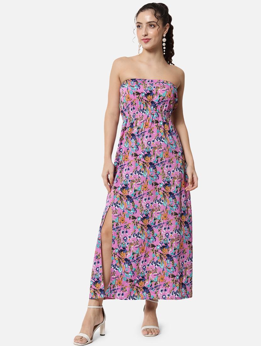 women printed sleeveless side slit tube dress - 21931426 -  Zoom Image - 0