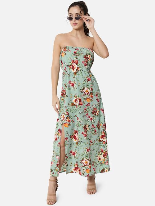 women floral print sleeveless side slit tube dress - 21931427 - Standard Image - 0