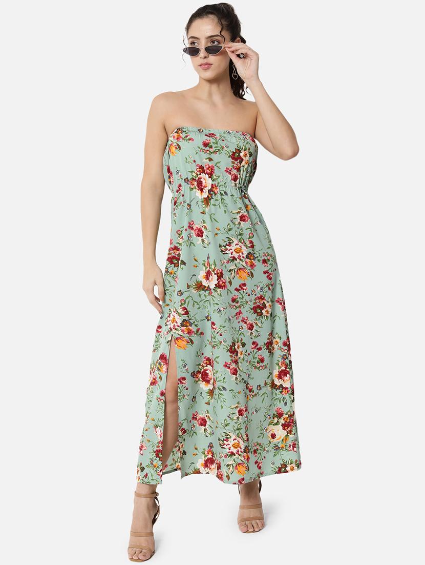women floral print sleeveless side slit tube dress - 21931427 - Zoom Image - 0
