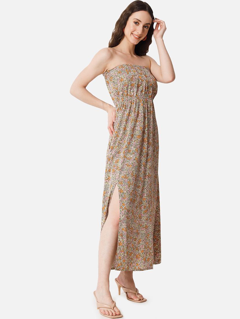 women floral print sleeveless side slit tube dress - 21931432 - Standard Image - 5
