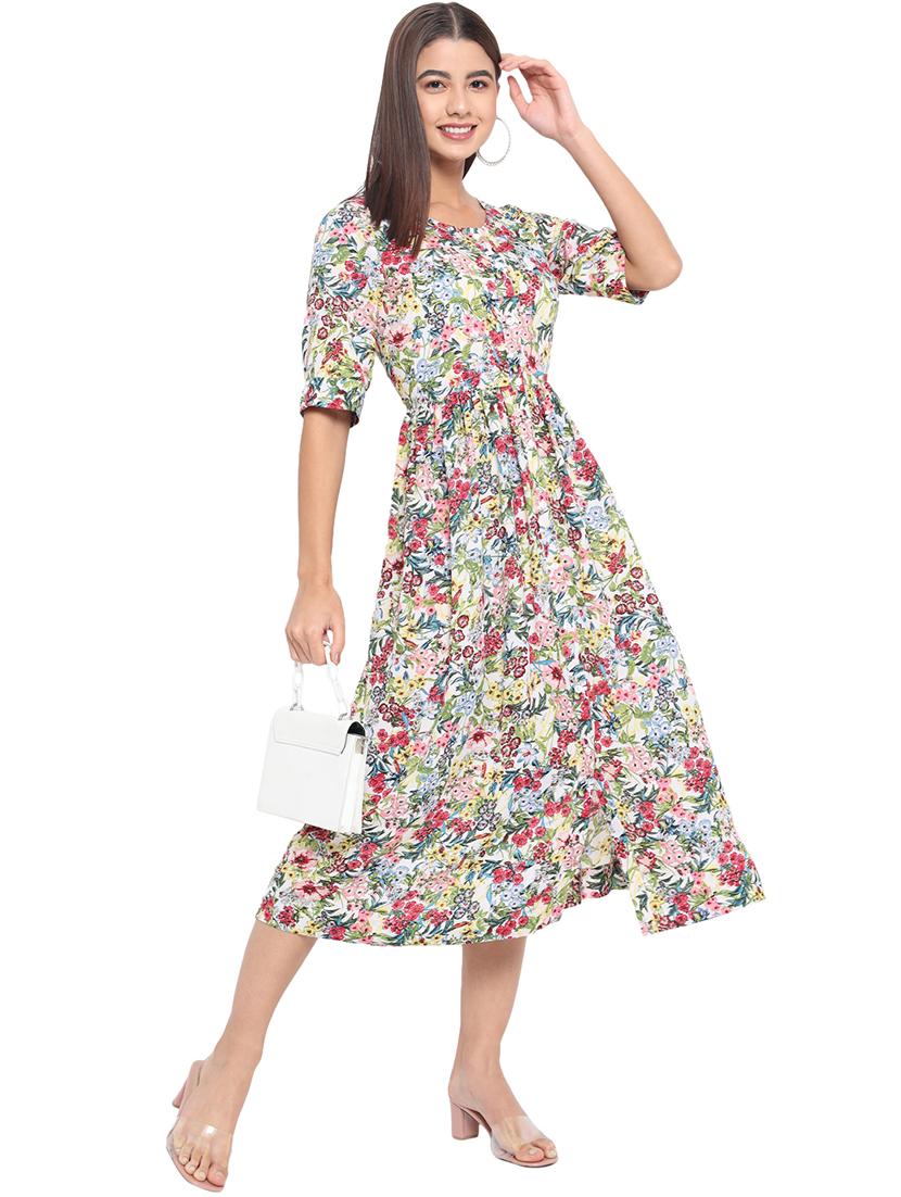 women floral print short sleeve fit & flare dress - 21931433 - Zoom Image - 0