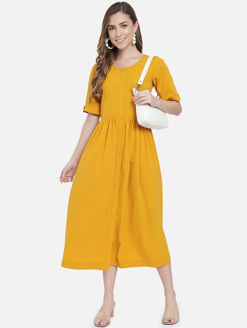women solid round neck fit and flared dress - 21931435 - Standard Image - 0